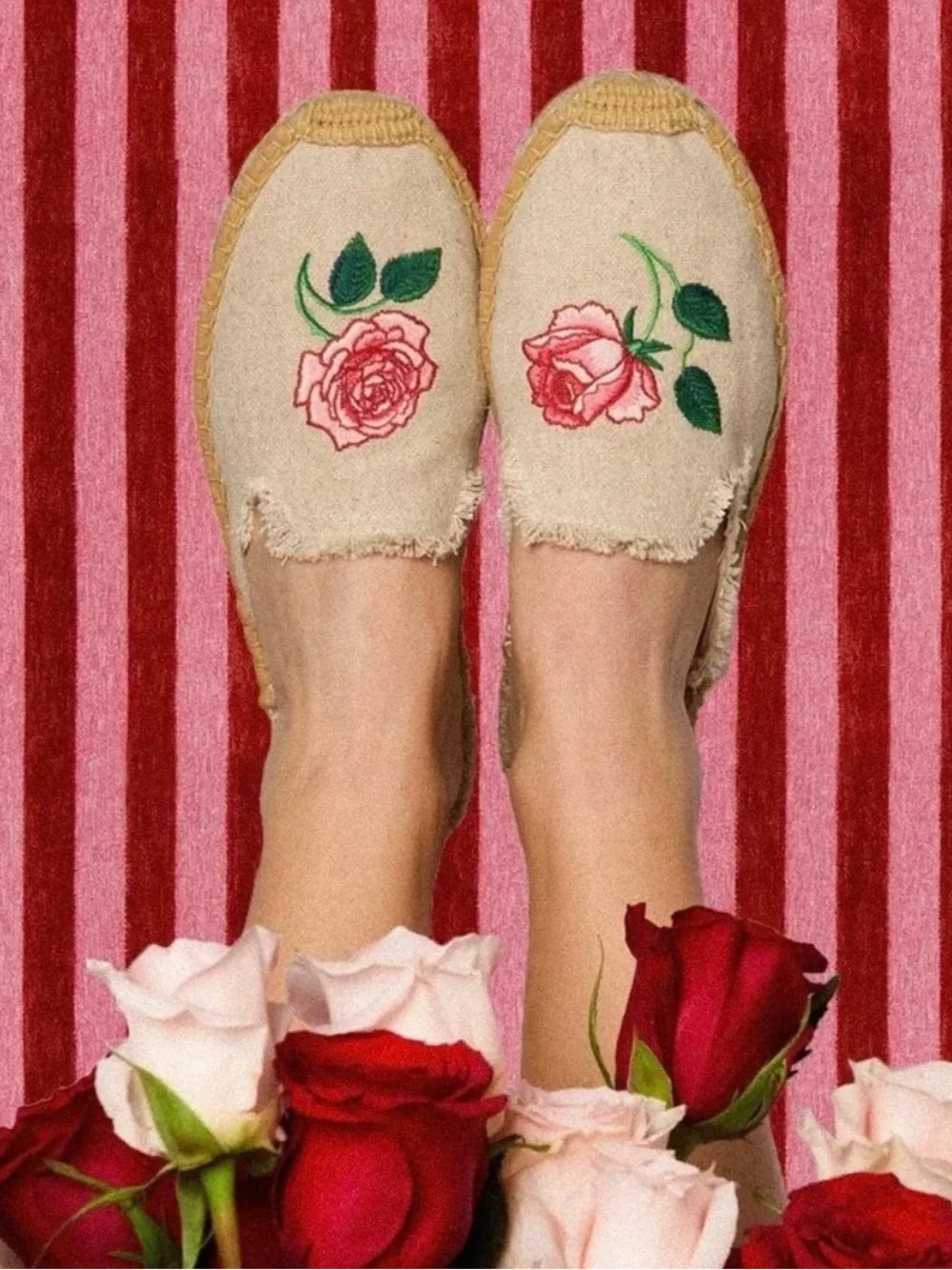 Soludos Women Smoking Mule‎ Espadrilles Rose Embroidered Natural Canvas Sz 9 New